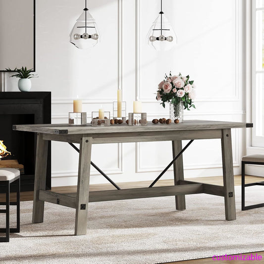 4-6 Person Farmhouse Dining Table with Heavy Duty Wooden Legs, 67.7 Inch Rectangular Modern Wood Kitchen Table