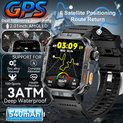2026 New Millitary Grade GPS Position 2.01"Smart Watch Men 3ATM Waterproof Compass 540mAh Bluetooth Call Sports Smartwatches IOS