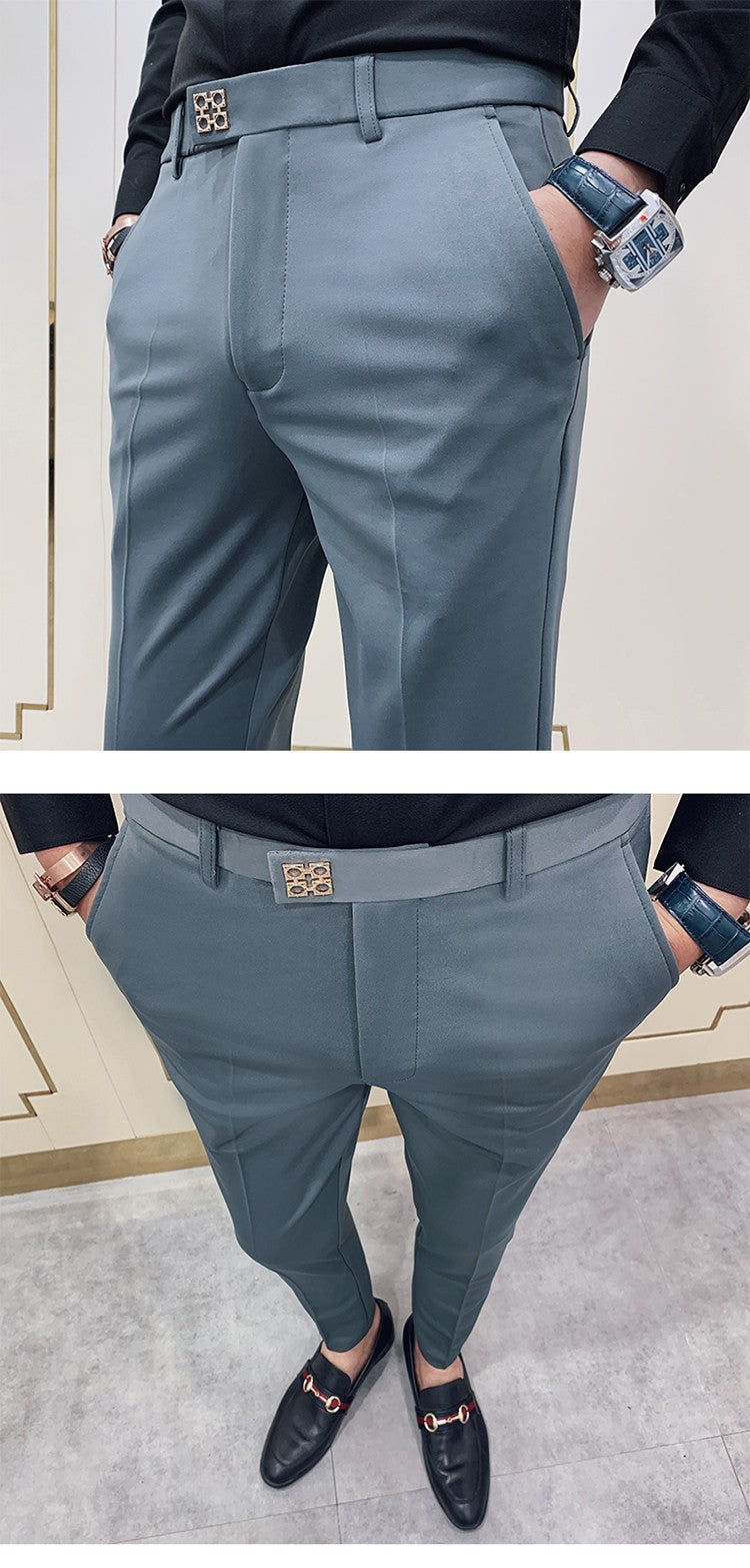 Spring 2025 Men Pants Korean Slim Fit Men Casual Ankle Length Pants Streetwear Men High Quality Black Gray Khaki Dress Suit Pant