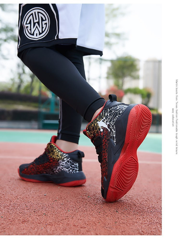 Children‘s Basketball Shoes Non-slip Breathable Basketball Training Sneakers Lace-up Boys Girls Basketball Boots Athletic Shoes