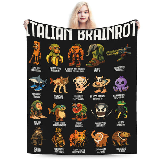 Warm Soft BlanketsStudents Picnic Italian Brainrot Funny Meme Throw Blanket Flannel Bedspread Bedroom Aesthetic Sofa Bed Cover