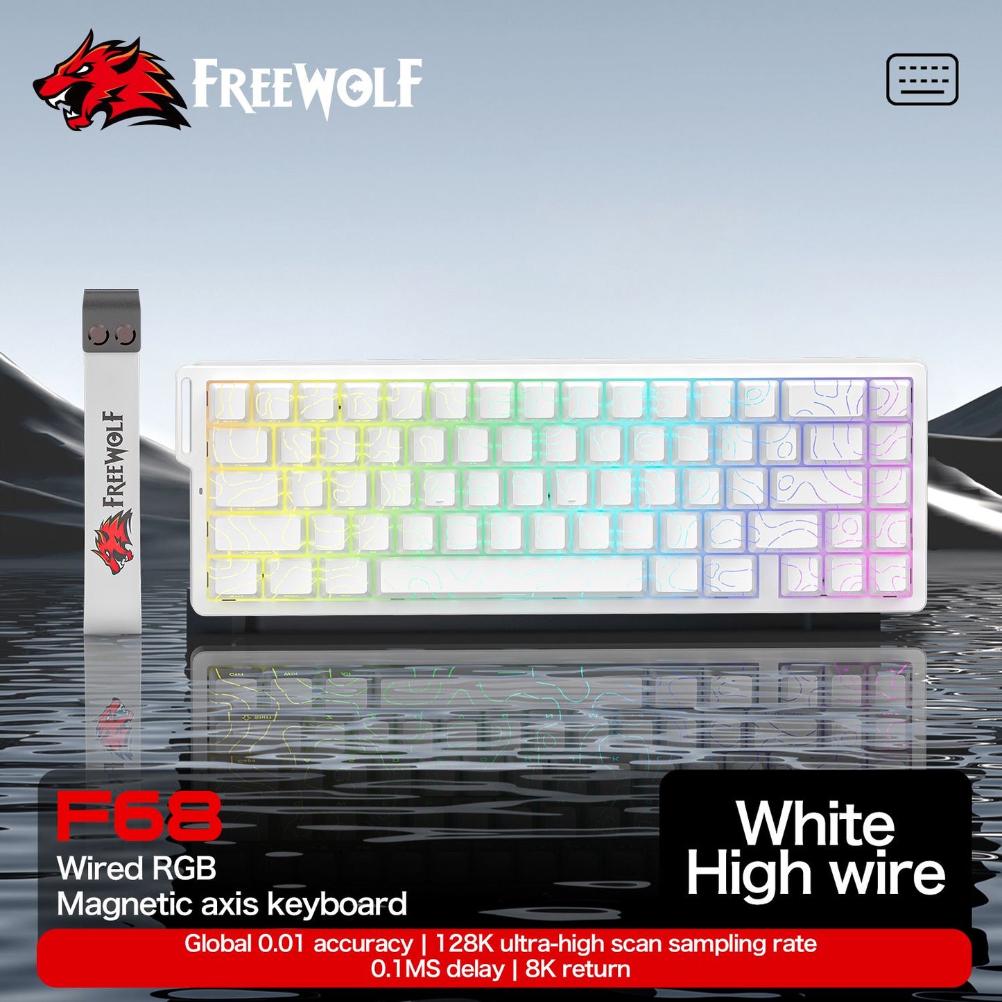 Teclado com Switch Magnético ATTACK SHARK X68HE Com Fio e FREEWOLF F68 Com Fio F68Pro Sem Fio para Jogos Profissionais 8K Hz 0,01mm Gatilho Rápido