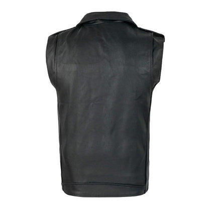 Black Color M-4xl Sizes Men's Sleeveless PU Leather Vest Style Motorcycle Jacket with Pockets Zipper Men Coats