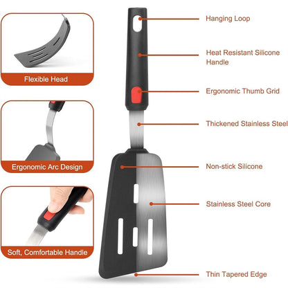 Espátula de Silicone para Panelas Antiaderentes Resistente a Altas Temperaturas, Espátula de Aço Inoxidável de Alta Qualidade para Fritar e Mexer, Utensílios de Cozinha