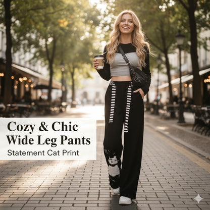 Cat Sweatpants Women Black Wide Leg Cute Casual Pants American Lazy Loose Fit Streetwear Spring Summer Trendy Unisex Outfit New
