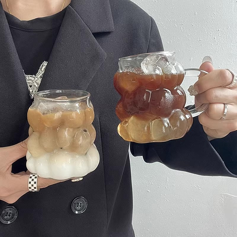 Copo de Vidro INS Copo Térmico Resistente ao Calor Transparente para Suco Leite Café Design Único Copo de Vidro Rosa 3D Copos de Água Utensílios de Bar