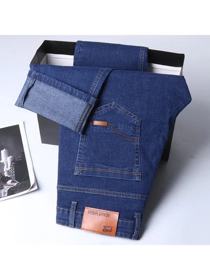 2025 Masculino NOVO Jeans Masculino da Moda Negócios Estilo Clássico Casual Elástico Slim Calça Jeans Masculina Marca Denim Calças Preto Azul Masculino