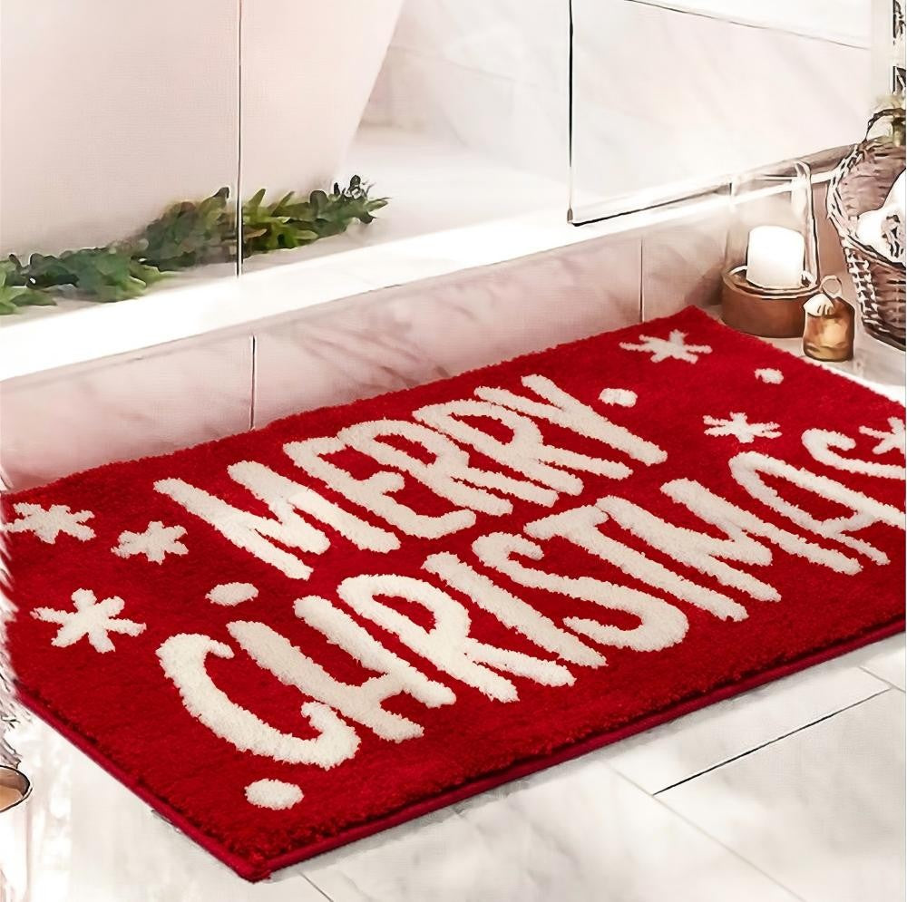 VIKAMA Red Christmas Living Room Decorative Carpet Anti-slip Fuzzy Bedside Rug for Bedroom Bathroom Floor Mat Home Decoration