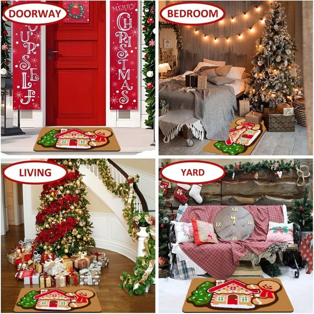 VIKAMA Christmas Gingerbread Man House Rug Bedroom, Living Room, Hallway Entrance Mat Soft Comfortable Floor Mat Home Decor