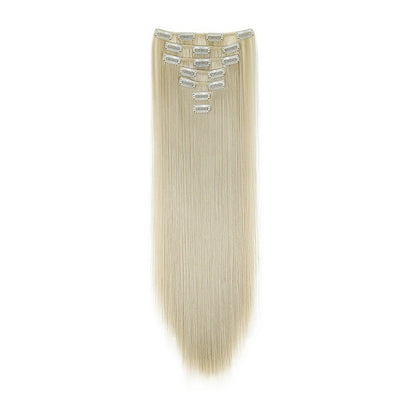 Aplique de Cabelo Sintético Liso Longo 24 Polegadas 7 Peças/Conjunto 16 Clipes Penteado Preto Loiro Extensões de Cabelo