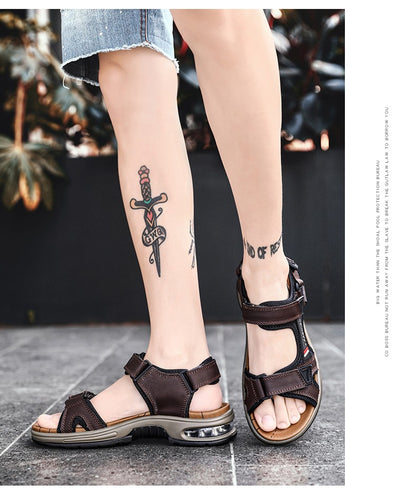Fashion Men's Sandals Summer Soft Beach Flip Flop Comfortable Genuine Leather Sandals Outdoor Men Roman Sandals Size 46