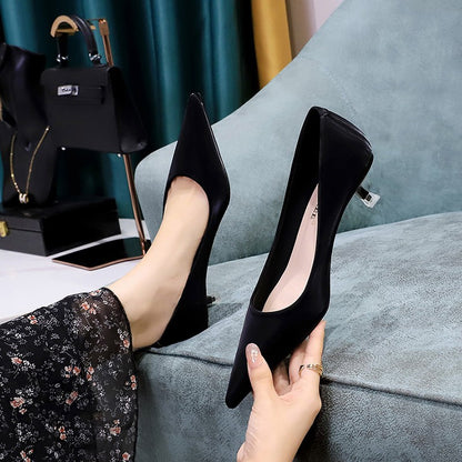 New Big Size Women's Boat Shoes Leather 4.5cm High Heels Pointed Toe Pumps Stilettos Basic Pump For Female White Black Wine Red