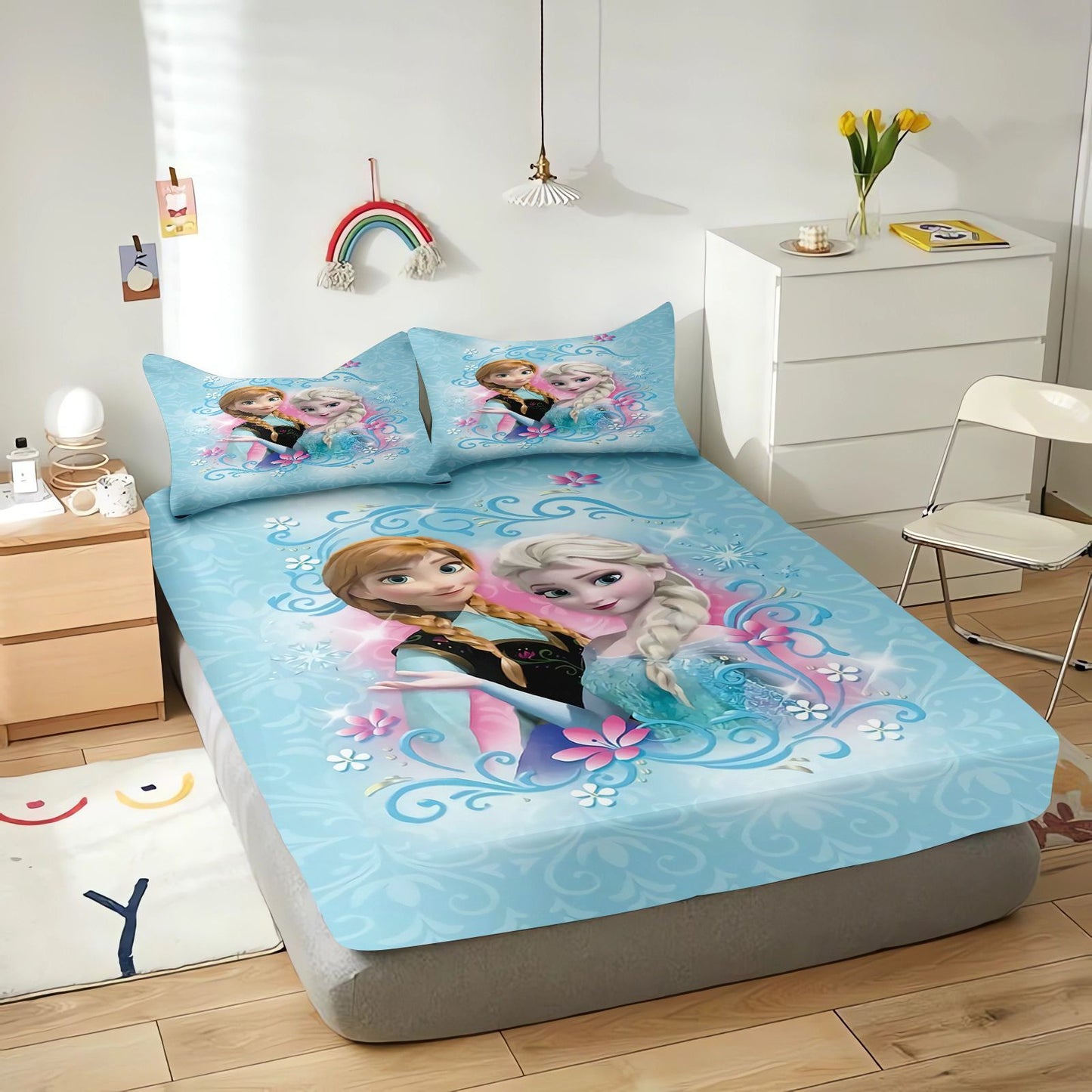 Frozen Fitted Sheet Children 100% Polyester Coverage Sheets Cartoon Cover Elastic Cute Digital Printing Bedding Teenager