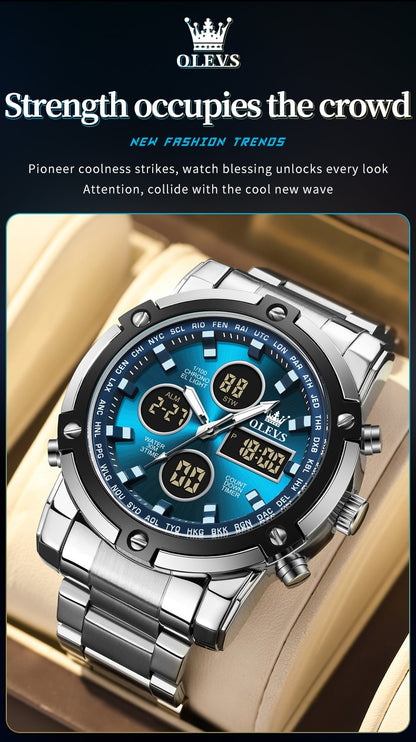 OLEVS Men's Watches Original Multifunctional Wlectronic Watch for Man Waterproof Luminous Alarm Clock Fashion Dress