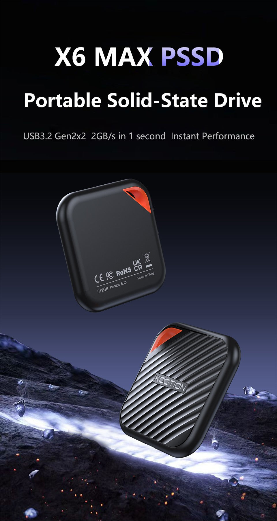 KOOTION X6Max SSD Portátil 1TB 512GB USB-C PSSD USB 3.2 SSD Externo Gen 2x2 Unidade de Estado Sólido Portátil para iPhone15 16 PC Mac