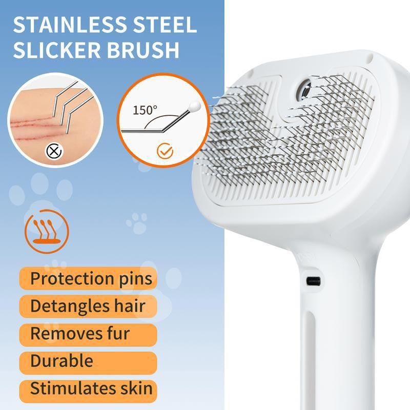 Pente a vapor para cães, escova de massagem para animais de estimação, carregamento USB, cabeça redonda segura, dentes macios, pente universal para remoção de pelos para cães e gatos