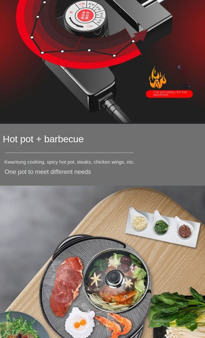 Panela elétrica doméstica, panela de fondue e churrasco coreano, panela integrada para enxágue e grelhados, assadeira multifuncional