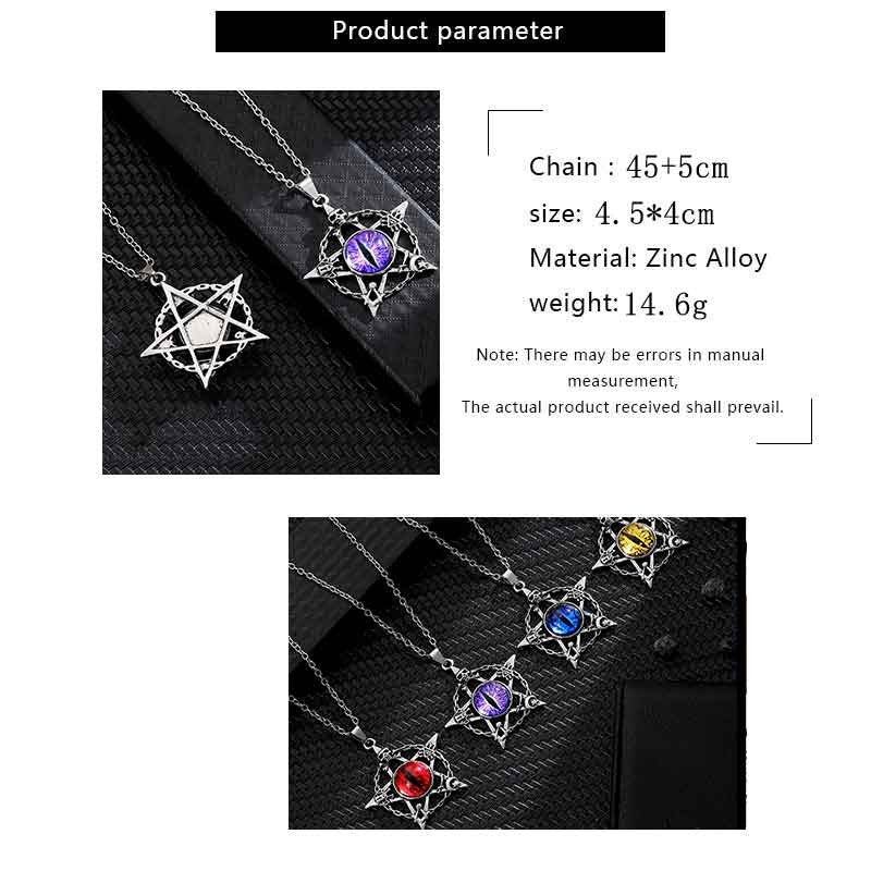 Colar com Pingente de Olho do Diabo em Formato de Pentagrama para Homens e Mulheres Joias Modernas Punk Retrô de Metal Não Ajustável de Gola Presentes