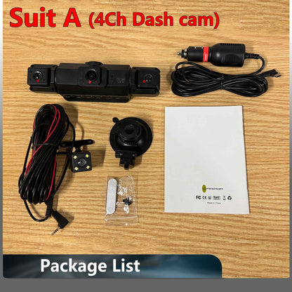 Câmera automotiva (Dashcam) 4 canais Black Box WiFi Câmera de condução FHD 1080P Visão Noturna Gravação em Loop adiciona kit de fiação acessórios automotivos