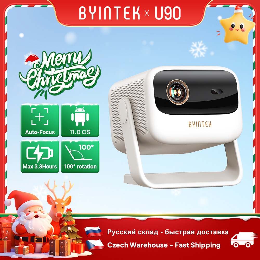 Projetor BYINTEK U90 4K Full HD1080P Cinema Android 11.0 WiFi Mini Portátil 1080P Home Theater Vídeo Projetor DLP com Bateria