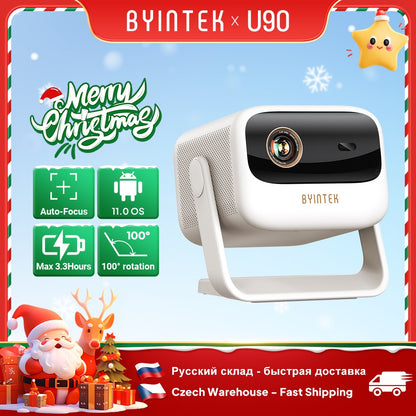 Projetor BYINTEK U90 4K Full HD1080P Cinema Android 11.0 WiFi Mini Portátil 1080P Home Theater Vídeo Projetor DLP com Bateria