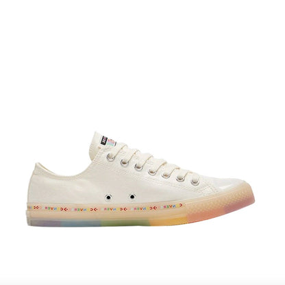 Converse Chuck Taylor All Star Men's and Women's Skateboarding Shoes, Outdoor, Breathable Sneakers, White/Rainbow Colors