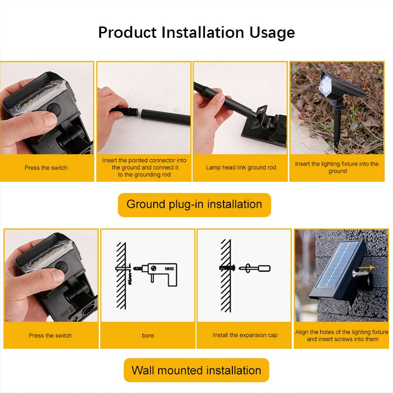 10 LEDs Solar Spotlight Outdoor, 180° Adjustable Waterproof & Anti - aging Ground/Wall Mount, for Garden Yard Landscape Lighting