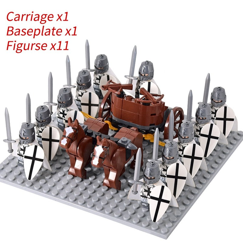 Castelo Medieval Cavaleiros Guerreiros Espartanos Cruzados Legião Romana Infantaria Cavalo de Guerra Carruagem Blocos de Montar Brinquedo de Figuras