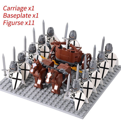 Castelo Medieval Cavaleiros Guerreiros Espartanos Cruzados Legião Romana Infantaria Cavalo de Guerra Carruagem Blocos de Montar Brinquedo de Figuras