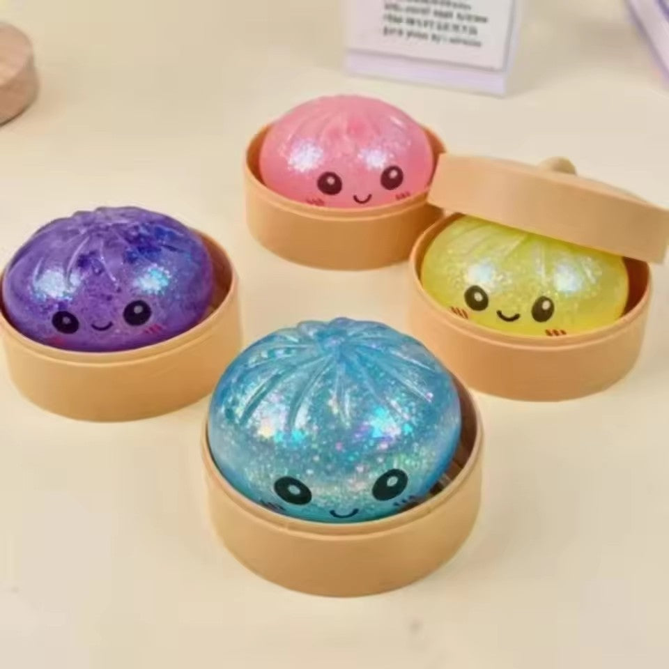 1PC Colorful Simulation Dumpling Squishy Stress Balls with Steamer, Birthday Gifts, Office?Party Gift