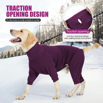 Roupa Quente para Cães à Prova de Vento com Lã, Inverno, Gola Alta, Macacão Completo para Cães Grandes com 4 Patas, Ajustável e Macio