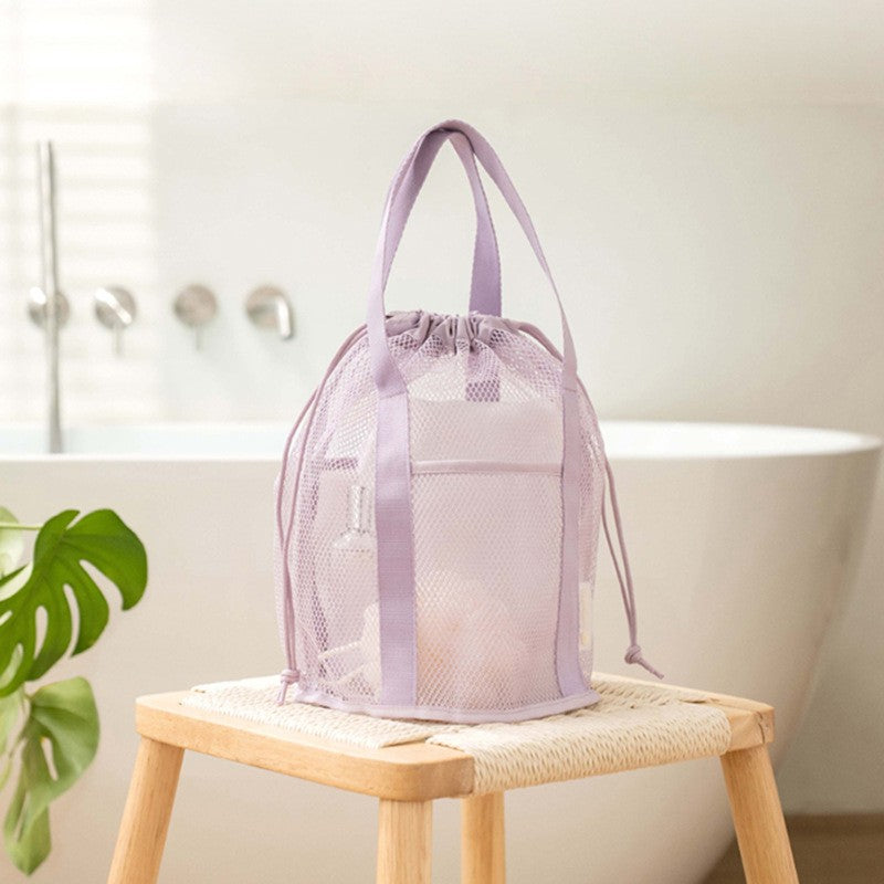 Travel Large Capacity Mesh Nylon Cosmetic Bag Organizer Foldable Casual Mesh Drawstring Bags Rope Bundle Pocket Swim Washing Bag