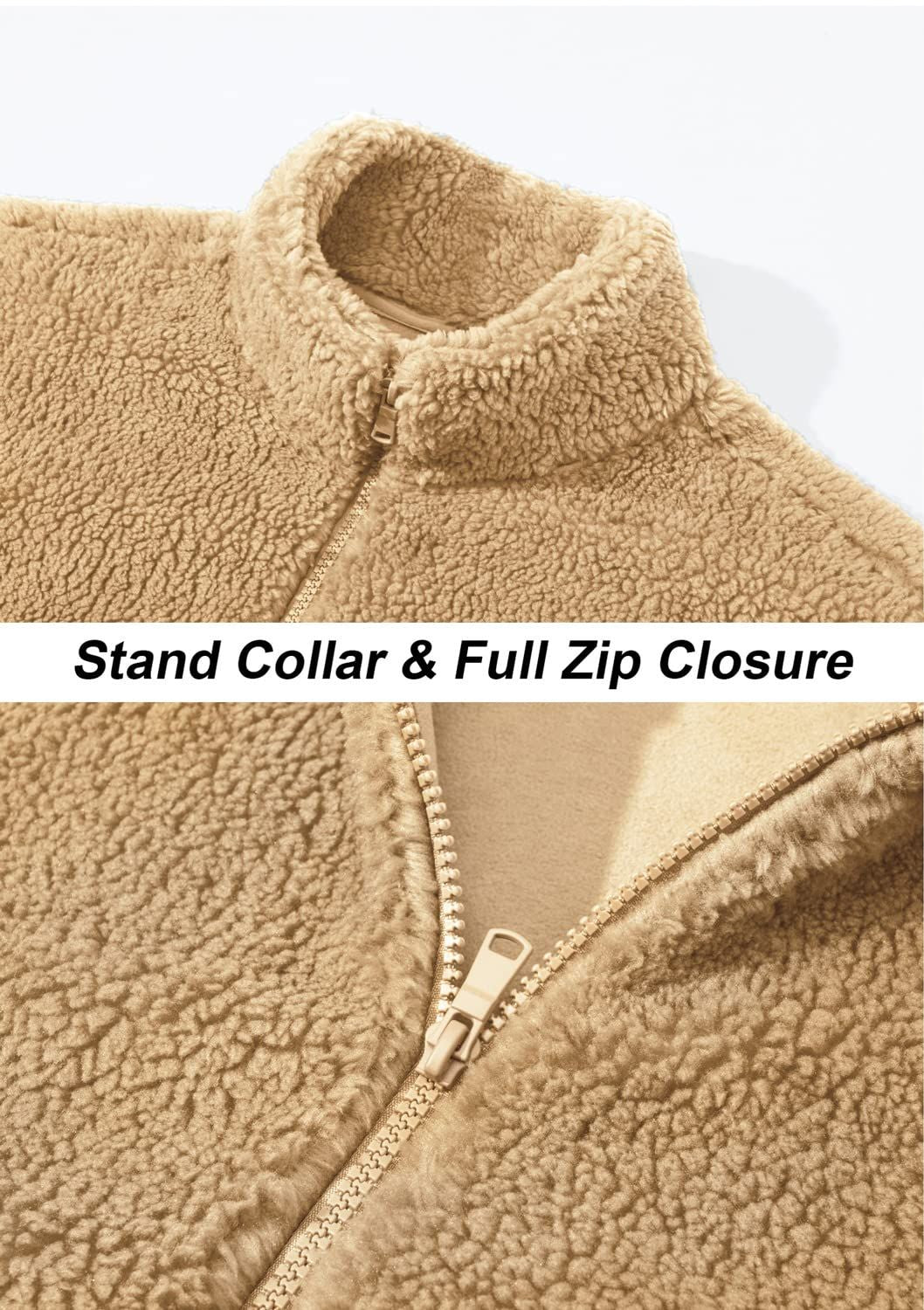 TACVASEN Winter Full Zip Up Warm Fleece Jackets Mens Fuzzy Sherpa Jacket Thicken Thermal Outdoor Fluffy Coat Zip Pocket Outwear