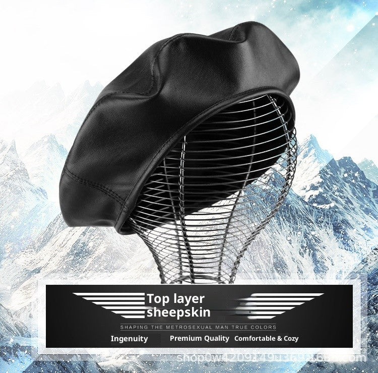 Autumn Winter Women's Genuine Sheep Leather Beret Vintage British Style Painter Hat Versatile Casual Real Leather Headwear