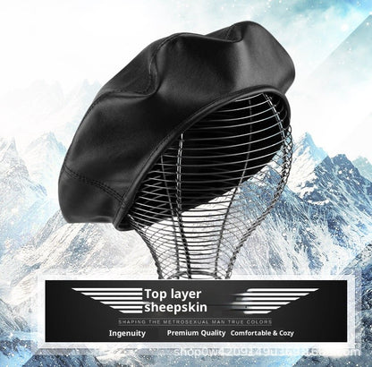 Autumn Winter Women's Genuine Sheep Leather Beret Vintage British Style Painter Hat Versatile Casual Real Leather Headwear