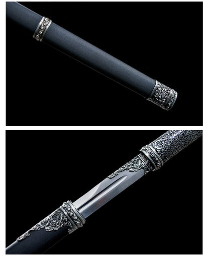 Classic Tang Dynasty Straight Sword Plain Polished Blade Matte Black Scabbard Traditional Tang Dynasty Jian Collectible Sword