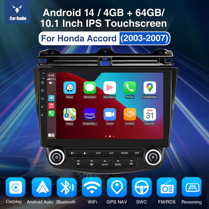 4+64G 10.1" For Honda Accord 7 2003-2007 Android 14 Car Stereo Radio GPS Navi Apple CarPlay WiFi BT Head Unit IPS Touch Screen
