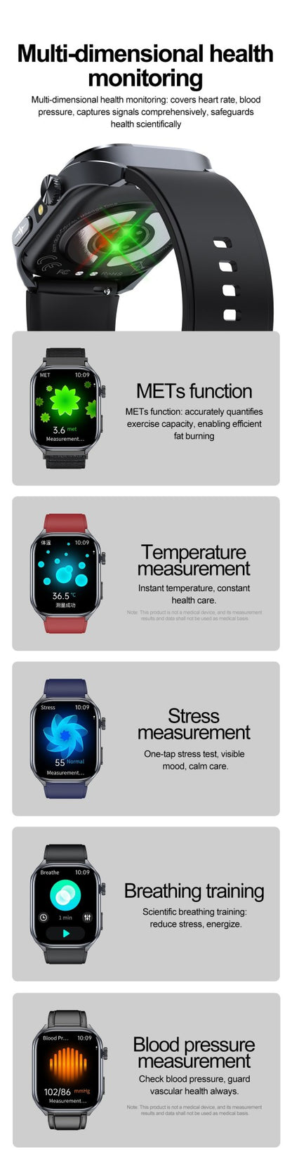 Smartwatches 2025: Novo ECG+PPG, relógio feminino e masculino, ácido úrico, pressão arterial, oxigênio no sangue, análise corporal, gordura corporal, chamadas BT, lanterna de LED.