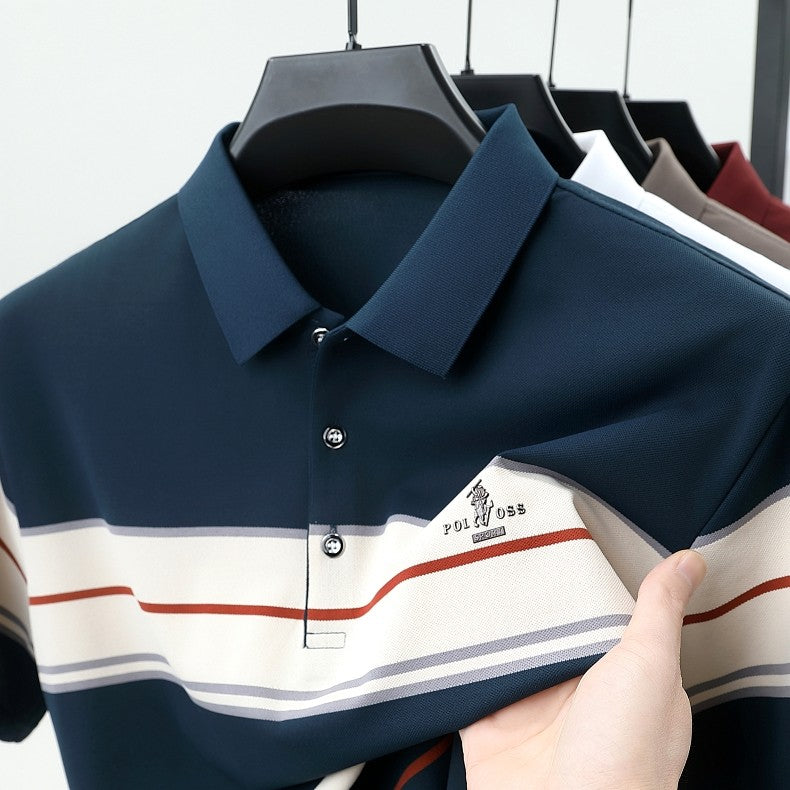 Luxury men's short sleeved polo shirt summer fashion hot selling striped top badge original design golf casual business T-shirt