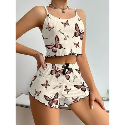 Casual Printed Pajamas For Women Two Pieces Sleepwear Women's Pajama Shorts Loungewear Sets Nightwear Female Home Suit Clothes