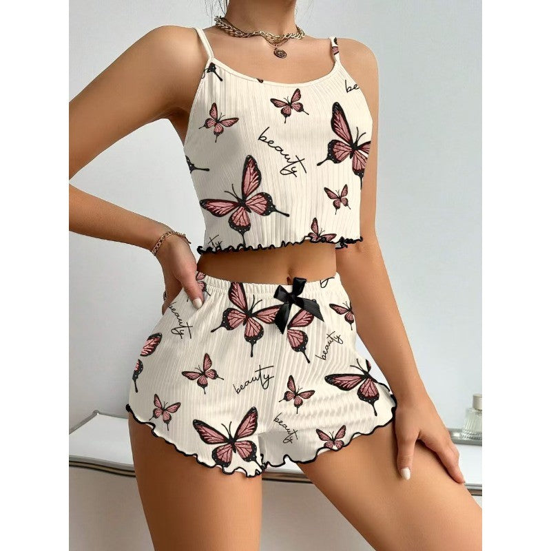 Casual Printed Pajamas For Women Two Pieces Sleepwear Women's Pajama Shorts Loungewear Sets Nightwear Female Home Suit Clothes