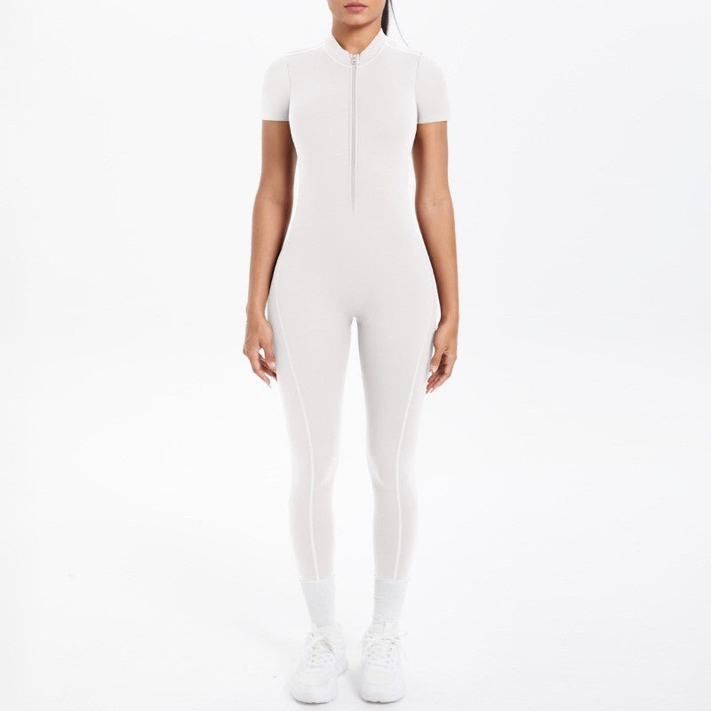 New Women's Yoga Jumpsuit Front Zipper Tight Back Hollow Out Short Sleeve-pants Activewear for Fitness Running Gym Workout