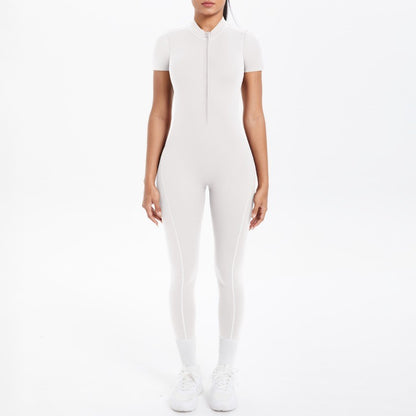 New Women's Yoga Jumpsuit Front Zipper Tight Back Hollow Out Short Sleeve-pants Activewear for Fitness Running Gym Workout