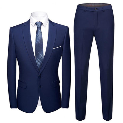 Popular Men Suit Set Temperament Turndown Collar Cozy Slimming Pure Color Pants Groom Suit Fine Stitching