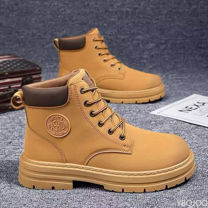 Bota Masculina Cano Alto Aumento de Altura Sola Grossa Primavera Outono Tamanho Grande Tendência Nicho Versátil Antiderrapante Bota Curta