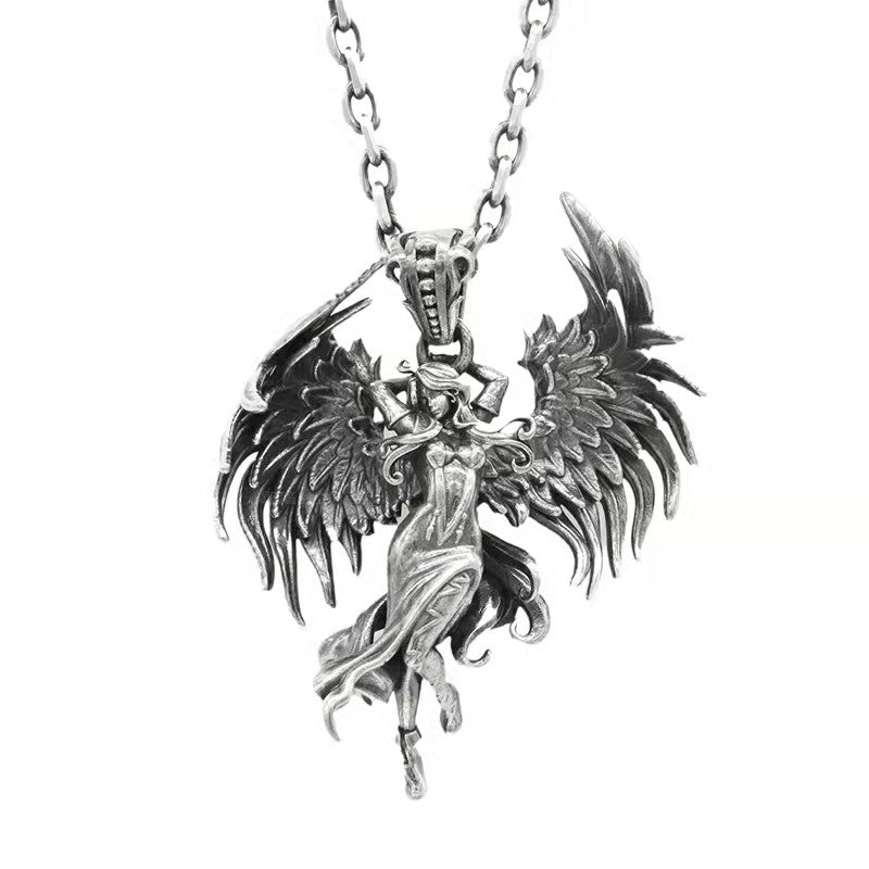 Colar Pingente Menina Bonita Anime Mecha Banhado a Prata Joia da Moda Hip-Hop Rock Punk Presente para Homens e Mulheres