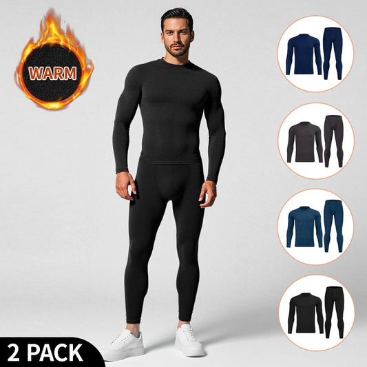 2-piece Autumn/Winter Men's Classic Fashion Basic Warm Underwear Set Loose Large Half High Collar Top T-shirt Elastic Waist Pant
