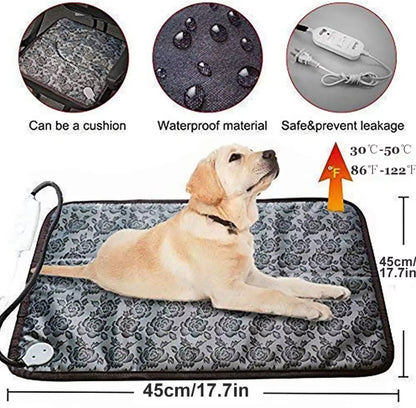 Tapete aquecido para cães Temperatura ajustável para animais de estimação Almofada de aquecimento para cães À prova d'água Almofada de aquecimento elétrica Temporizador de aquecimento para cães Suprimento para dormir à prova d'água