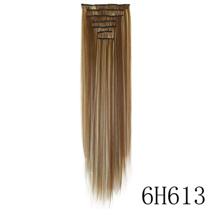 LANSA 7Clips Aplique de Cabelo Sintético Liso Comprido de Encaixe Extensões de Cabelo de Encaixe Cheveux Clipe Fibra Natural de Alta Temperatura Preto Marrom Peça de Cabelo