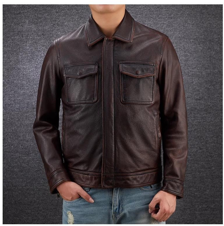 Wholesales.100% Genuine Leather jacket.Classic casual black Men cowhide clothes.quality plus size leather coat.Father's gift